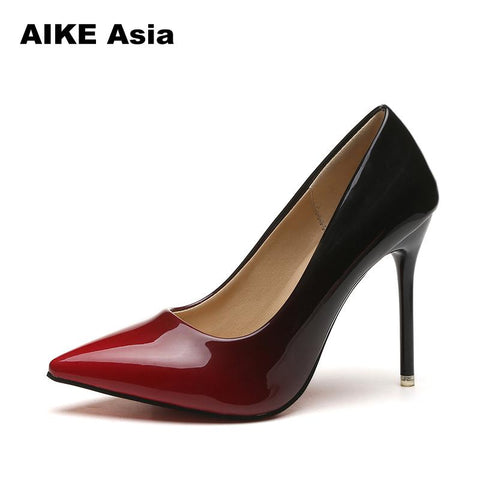 size 34-42 2019 Women pumps Fashion pointed toe patent leather stiletto high heels shoes Spring Summer Wedding Shoes woman #5891