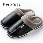 Men's slippers Winter slippers Non slip Indoor Shoes for men leather Big size 49 House shoe Waterproof Warm Memory Foam Slipper