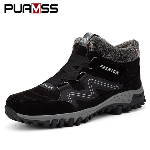 2019 Men Boots High Quality Winter Fur Warm Ankle Snow Boots Men Winter Rubber Work Boots Men Sneakers