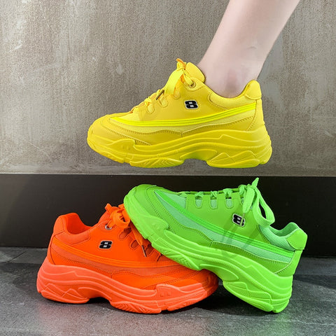 Soft casual thick sneaker platform summer breathable mesh women's shoes flat casual yellow sports shoes female orange 2019