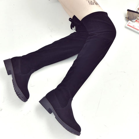2019 women's boots autumn and winter new over the knee boots sleek minimalist comfort plus cotton flat Flock boots w34