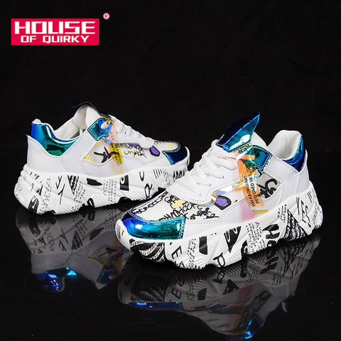 2019 New Vulcanized Shoes Woman Breathable Round Head Sneakers Women Lace Up Casual Platform Shoes Ladies Spring Running Shoes