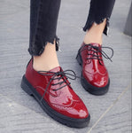 Hot Women Flats loafers Ladies Lace Patent Leather Carve Patterns Women Shoes