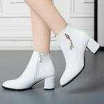 White Black Women Boots Comfy Square High Heel Ankle Boots Fashion Pointed Toe Zipper Boots Autumn Winter Ladies Shoes 2019