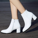 White Black Women Boots Comfy Square High Heel Ankle Boots Fashion Pointed Toe Zipper Boots Autumn Winter Ladies Shoes 2019