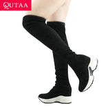 QUTAA 2020 Stretch Fabrics Over The Knee Boots Height Increasing Round Toe Women Shoes Autumn Winter Casual Long Boots Size34-43