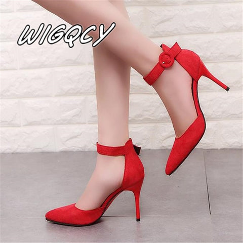 2018 New Arrival Korean Concise Pointed Toe Office Shoes Women's Fashion Solid Flock Shallow High Heels Shoes for Wome MUJER