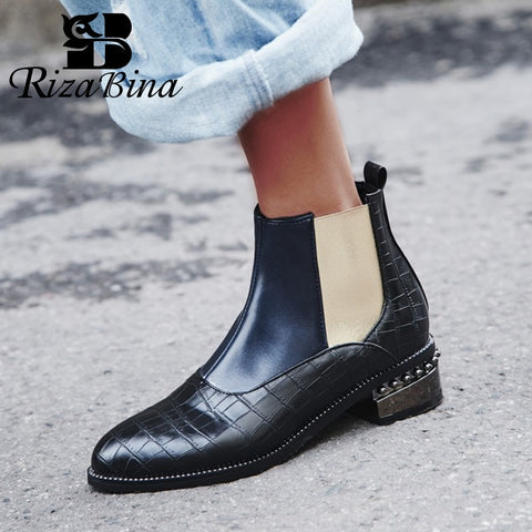 RIZABINA Size 32-48 Woman Boots Fur Winter Warm Ankle Chelsea Boots Woman Shoes Mixed Color Beads Short Boots Ladies Footwear