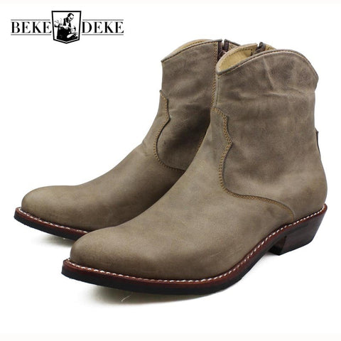 Luxury Brand Handmade Boots Men Pointed Toe 3.5cm Heels 100% Real Leather Man Ankle Boots Classic Cowboy Booties Plus Size 45