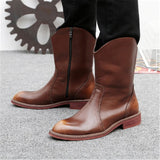 Italian Genuine Leather Men Mid-Calf Boots Brown High Top Cowboy Boots Pointed Toe Motorcycle Shoes Man Plush Keep warm Booties