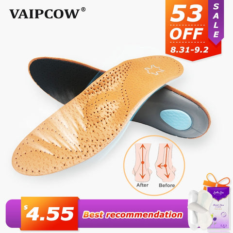 VAIPCOW High quality Leather orthotic insole for Flat Feet Arch Support orthopedic shoes sole Insoles for men and women