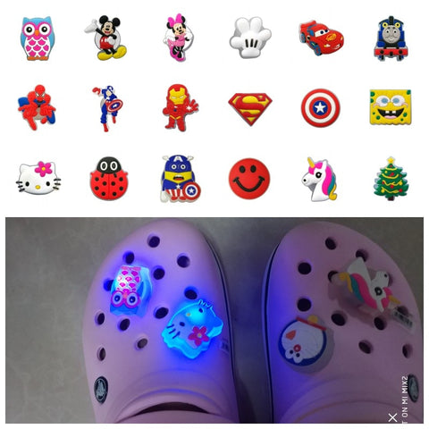 1PCS LED Shoe Charms PVC Shoe Buckles Light Shoes Accessories Ornaments Fit For Croc JIBZ Gift LED Doraemon Christmas Tree Eagle