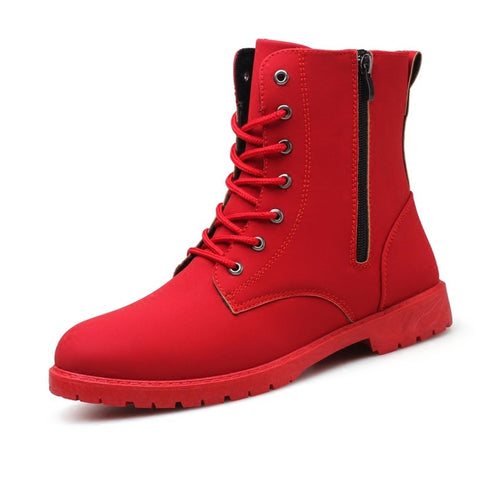 Red High Top Mens Army Boots Korean Zipper Men's Boots British Red Mens Snow Winter Boots Cowboy Boots for Mens