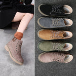 2019 Women Ankle Boots New Fashion Leather Autumn Black Snow Boots Round Toe Ladies Work Girls Shoes Warm Fur Winter Lace Up
