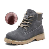2019 Women Ankle Boots New Fashion Leather Autumn Black Snow Boots Round Toe Ladies Work Girls Shoes Warm Fur Winter Lace Up