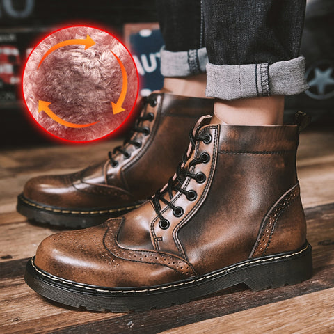 RELKA New Winter Boots Men Lining Plush Warm Fashion Cow Leather Work Snow Boots Plus Size 45 46 47 cowboy boots B15-B