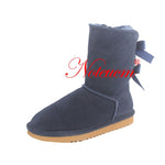 Genuine Leather Female Winter Girl Furry Australia Shoe Ladies Ankle Boot bow back With Lined Faux Fur Plush Snow Boot for Women