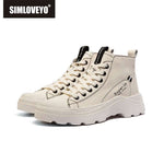 SIMLOVEYO top genuine cow leather shoes woman lace up letter platform sneakers casual hiking booties sport soccer tenis feminino