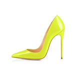 GENSHUO Brand Shoes 10 12CM Heels Women Shoes Pumps Stiletto Neon Yellow Sexy Party High Heels Shoes Big Size 10 11 12