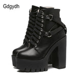 Gdgydh Fashion Black Boots Women Heel Spring Autumn Lace-up Soft Leather Platform Shoes Woman Party Ankle Boots High Heels