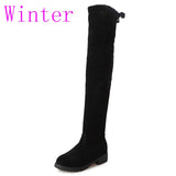 Fashion 2018 New Hot Women Boots Autumn Winter Ladies Flat Bottom Boots Shoes Over The Knee Thigh High Black Suede Long Boots 40