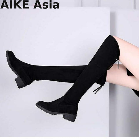 Size 35-41 New Hot Women Boots Autumn Winter Ladies Fashion Flat Bottom Shoes Over The Knee Thigh High Suede Long Botas R66