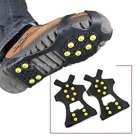 1 Pair S M L 10 Studs Anti-Skid Snow Ice Climbing Shoe Spikes Grips Crampons Cleats Overshoes