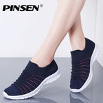 PINSEN Sneakers Women Flats Shoes Summer Breathable Flying Weaving Casual Shoes Woman Slip-on creepers moccasins Ladies Shoes