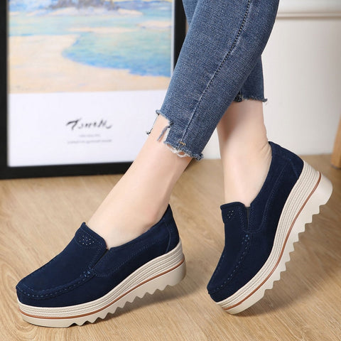 Spring Women Flats Shoes women Platform Sneakers Leather  Shoes Suede Casual Shoes Women Slip On Flats Heels Creepers Moccasins