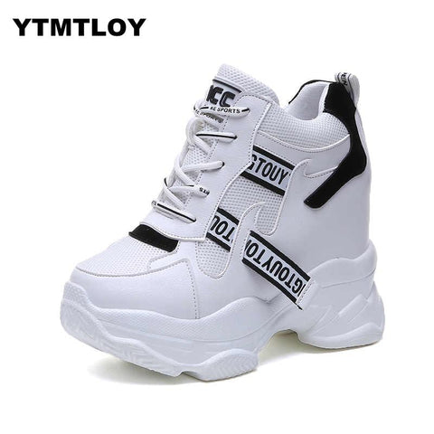 2019 White Trendy Shoes Women High Top Sneakers Women Platform Ankle Boots Basket Femme  Chaussures Femmes Height Increase Shoes