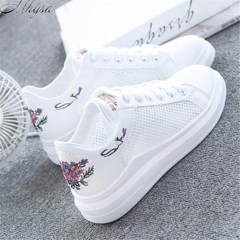 Mhysa 2019 spring new wedge fashion white shoes female platform ladies casual shoes comfortable breathable mesh sneakers L259