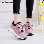 BODENSEE Women Flat Sneakers Breathable Lace up Canvas Vulcanize Shoes Woman tenis feminino Chaussure Femme Platform Shoes