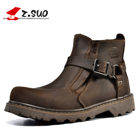 ZSUO Fashion Genuine Leather Men's Boots Spring Warm Winter Boots Men High Quality Breathable Cowboy Boots Mens Shoes Botas