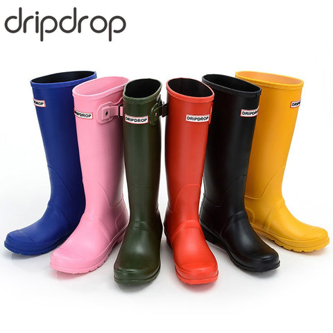 DRIPDROP Original Tall Rain Boots for Women British Classic Waterproof Rainboots Ladies Wellies Wellington Matte Boots