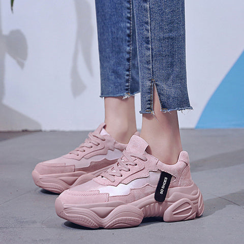 2019 Women Chunky Sneakers Fashion Women Platform Shoes Lace Up Pink Vulcanize Shoes Womens Trainers Casual Shoes Zapatos Mujer