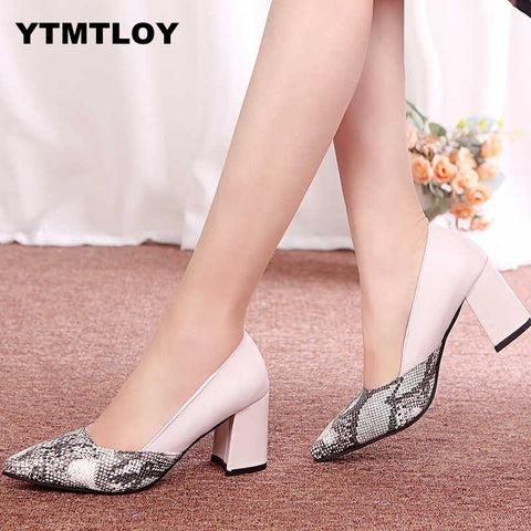 Women Pumps Toe Mid Heels Dress Work Comfortable Ladies Shoes Rough with Ankle Strap Thick Heel Square Snake Zapatos De Mujer #6