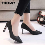 Sequins Pointed Toe Shoes Women Pumps Woman Luxury Bling High Heels Female Ladies Sexy Party Wedding Golden Gold Heel  Square