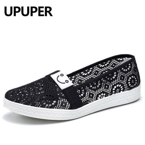 UPUPER 2019 Summer Women's Shoes Breathable Lace Ladies Flats Shoes Woman Leisure Sneakers For Women Slip-on Loafers For Mom