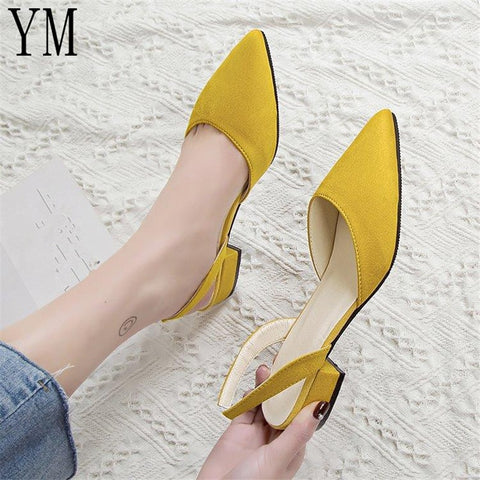 Hot Sandalia Feminina Short heel with low heel High heel Pointed shallow mouth suede sandals Women word buckle Single shoes 2019