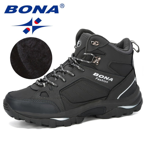 BONA Men Boots Anti-Skidding Leather Shoes Men Popular Comfy Spring Autumn Men Shoes Short Plush Snow Boots Durable Outsole