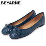 BEYARNELadies Casual Flat Shoes Spring Bowtie Flats Women Round Toe Slip-on Ballet Flats Knitted Pu Leather Ballerinas FlatsE501