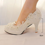 2019 high heels wedding shoes bride rhinestone lace Bow white ladies shoes woman platform high heels women shoes big size