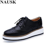 NAUSK 2018 Spring Women Platform Shoes Woman Brogue Patent Leather Flats Lace Up Footwear Female Flat Oxford Shoes For Women