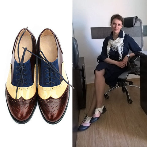 Women's Flats Oxford Shoes Woman Genuine Leather Sneakers Ladies Brogues Vintage Casual Oxfords Shoes For Women Footwear