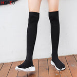 HQFZO Elastic Over The Knee Boots Women Socks Black Boots Long Thigh High Slim Knitting Boots Sneakers Platform Designer Shoes