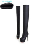 BONJOMARISA Plus Size 32-46 Fashion Over Knee Thigh High Boots Women Autumn Sexy Thin High Heels Platform Women Shoes Woman