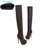 BONJOMARISA Plus Size 32-46 Fashion Over Knee Thigh High Boots Women Autumn Sexy Thin High Heels Platform Women Shoes Woman