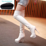 BONJOMARISA Plus Size 32-46 Fashion Over Knee Thigh High Boots Women Autumn Sexy Thin High Heels Platform Women Shoes Woman