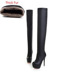 BONJOMARISA Plus Size 32-46 Fashion Over Knee Thigh High Boots Women Autumn Sexy Thin High Heels Platform Women Shoes Woman