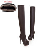 BONJOMARISA Plus Size 32-46 Fashion Over Knee Thigh High Boots Women Autumn Sexy Thin High Heels Platform Women Shoes Woman